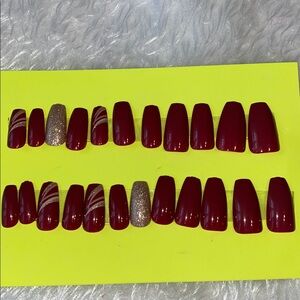 Red and Gold Press-On Nails